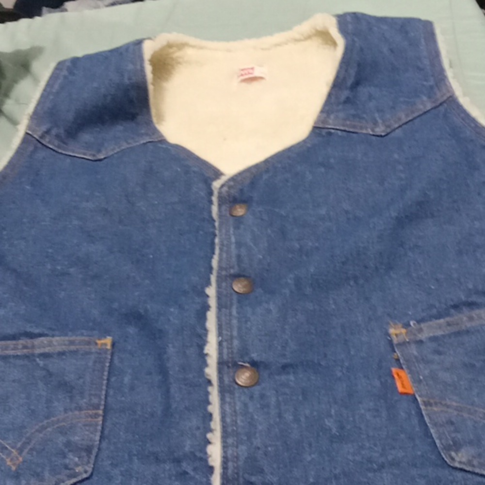 Levis blue Jean vest double pockets orange label mint condition buy it now